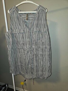 Penningtons Sleeveless Striped Tunic Top Tie Waist Black White